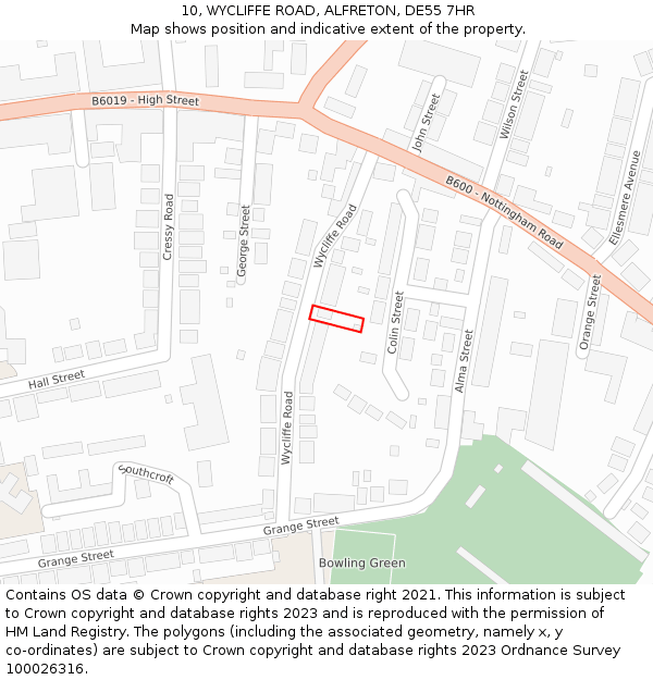 10, WYCLIFFE ROAD, ALFRETON, DE55 7HR: Location map and indicative extent of plot