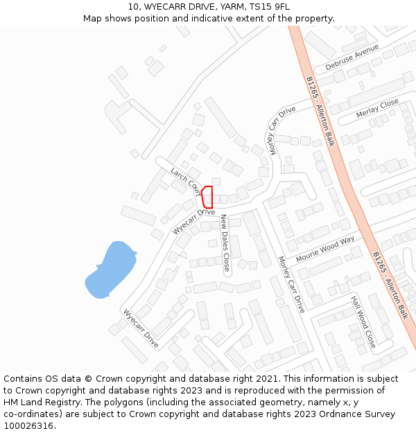 10, WYECARR DRIVE, YARM, TS15 9FL: Location map and indicative extent of plot
