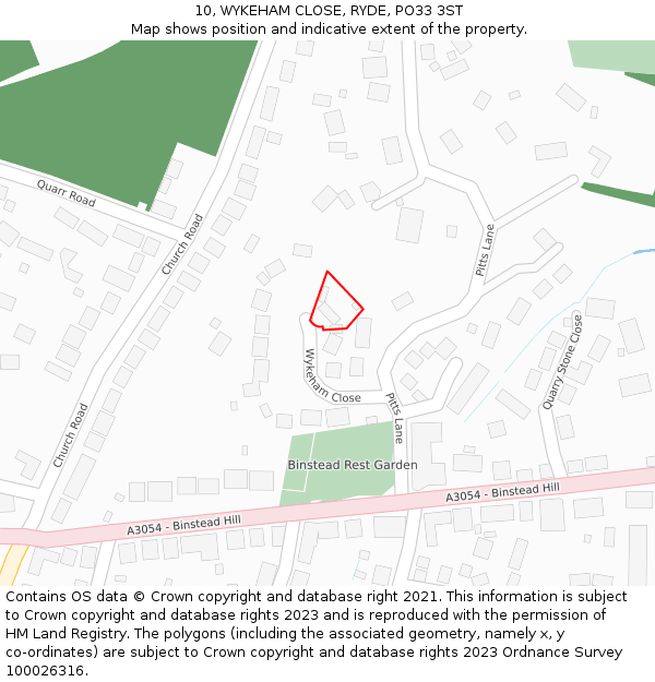 10, WYKEHAM CLOSE, RYDE, PO33 3ST: Location map and indicative extent of plot