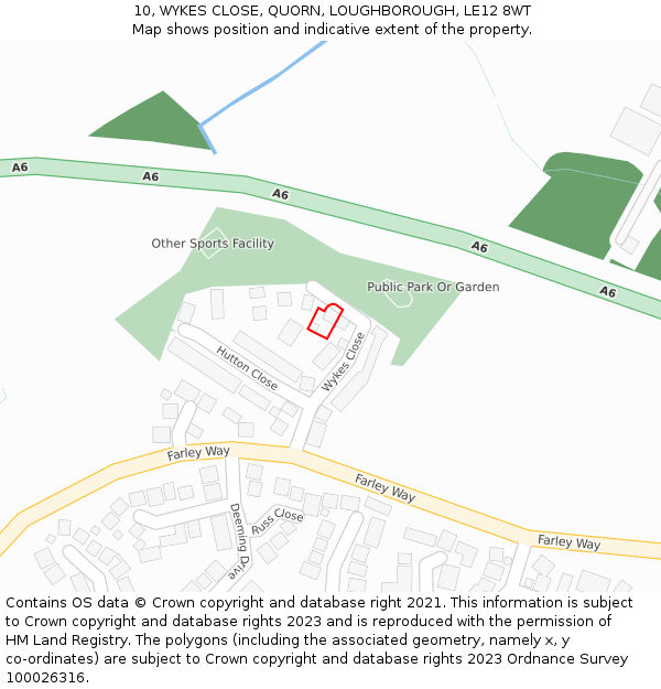 10, WYKES CLOSE, QUORN, LOUGHBOROUGH, LE12 8WT: Location map and indicative extent of plot