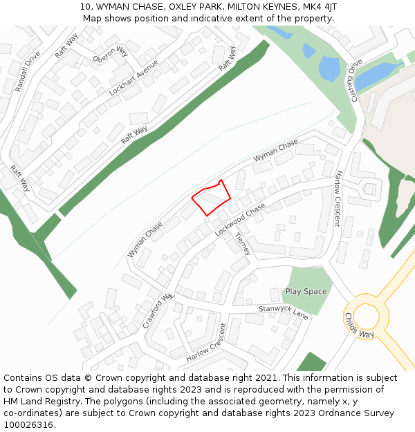 10, WYMAN CHASE, OXLEY PARK, MILTON KEYNES, MK4 4JT: Location map and indicative extent of plot