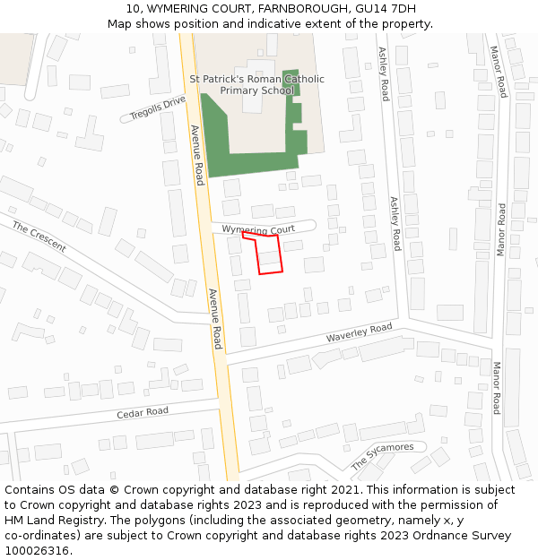 10, WYMERING COURT, FARNBOROUGH, GU14 7DH: Location map and indicative extent of plot