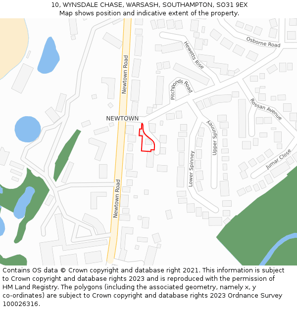 10, WYNSDALE CHASE, WARSASH, SOUTHAMPTON, SO31 9EX: Location map and indicative extent of plot