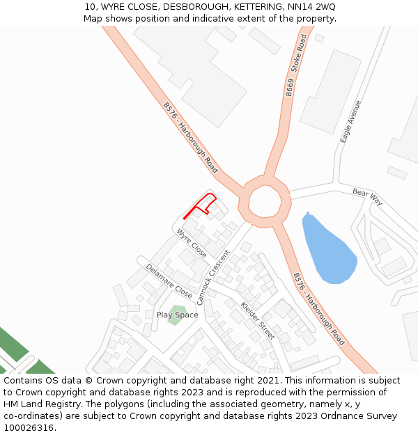 10, WYRE CLOSE, DESBOROUGH, KETTERING, NN14 2WQ: Location map and indicative extent of plot