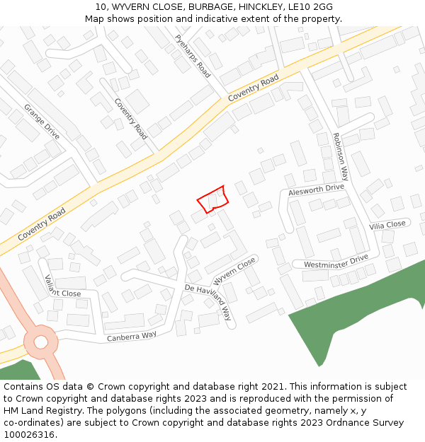 10, WYVERN CLOSE, BURBAGE, HINCKLEY, LE10 2GG: Location map and indicative extent of plot