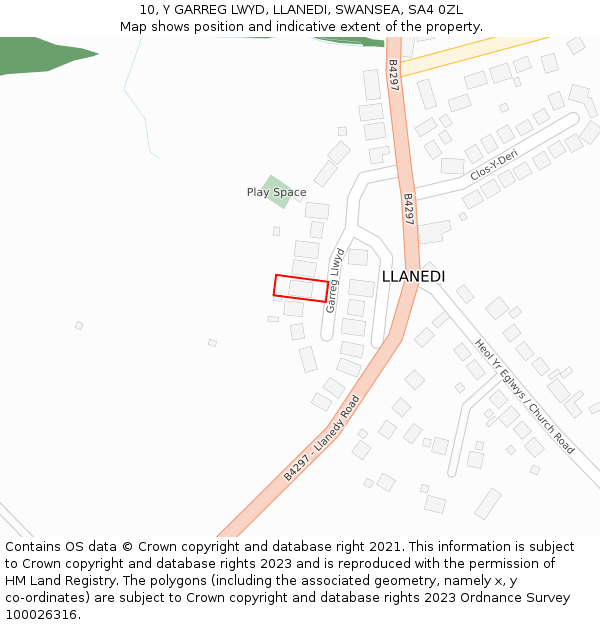 10, Y GARREG LWYD, LLANEDI, SWANSEA, SA4 0ZL: Location map and indicative extent of plot