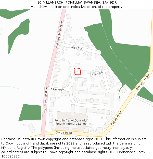 10, Y LLANERCH, PONTLLIW, SWANSEA, SA4 9DR: Location map and indicative extent of plot