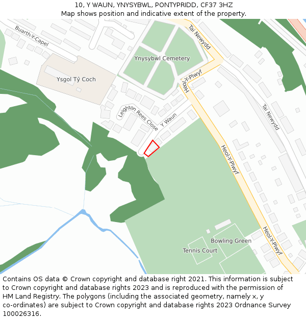 10, Y WAUN, YNYSYBWL, PONTYPRIDD, CF37 3HZ: Location map and indicative extent of plot