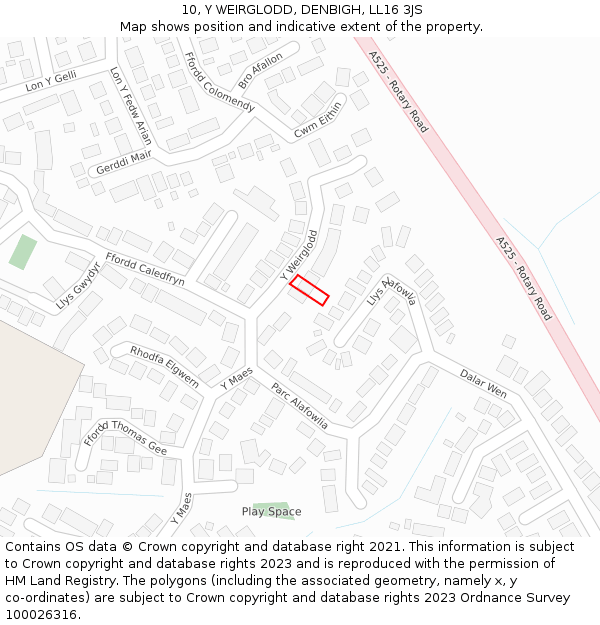 10, Y WEIRGLODD, DENBIGH, LL16 3JS: Location map and indicative extent of plot