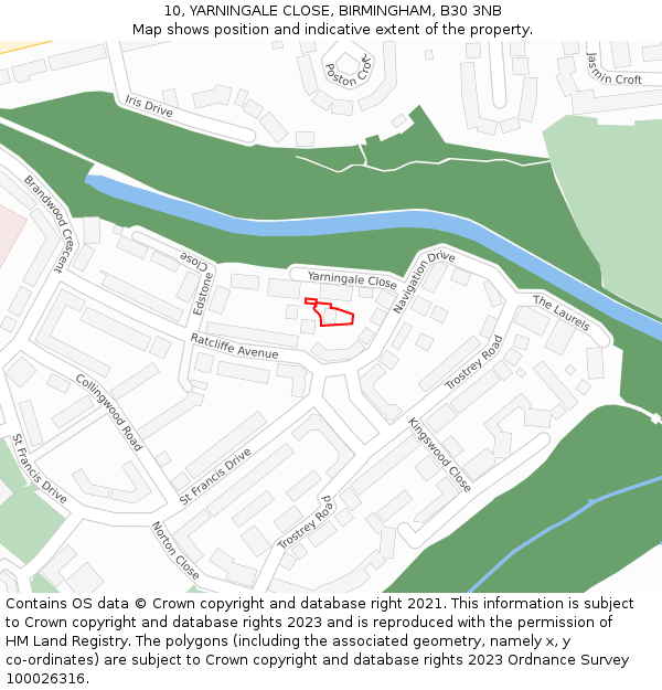 10, YARNINGALE CLOSE, BIRMINGHAM, B30 3NB: Location map and indicative extent of plot