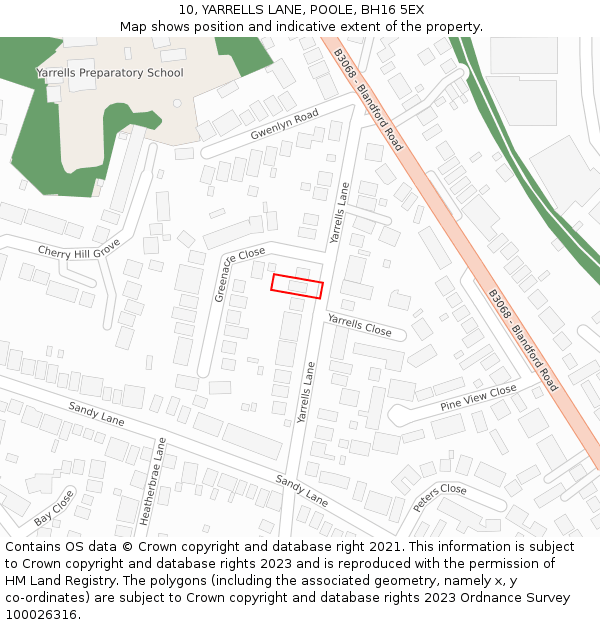 10, YARRELLS LANE, POOLE, BH16 5EX: Location map and indicative extent of plot