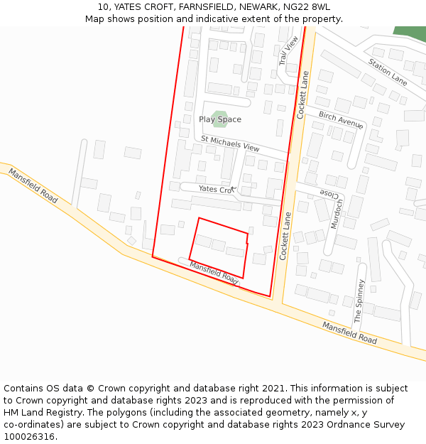 10, YATES CROFT, FARNSFIELD, NEWARK, NG22 8WL: Location map and indicative extent of plot