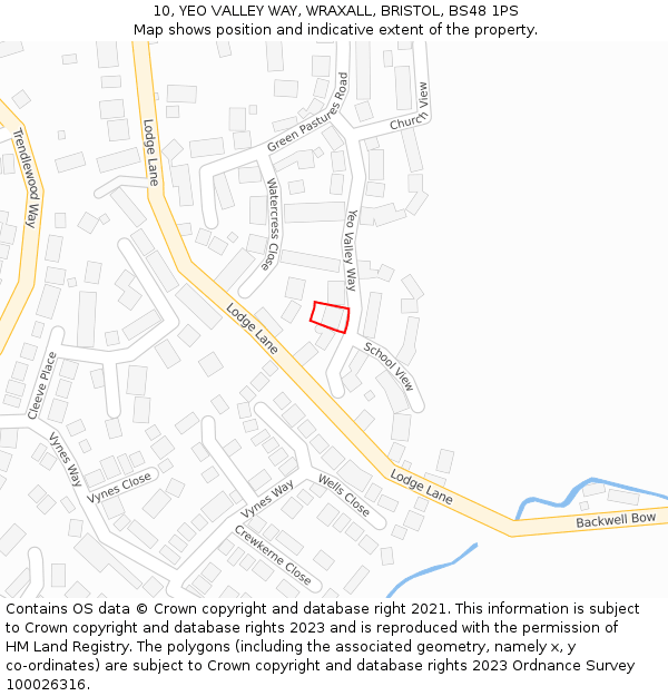 10, YEO VALLEY WAY, WRAXALL, BRISTOL, BS48 1PS: Location map and indicative extent of plot