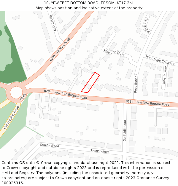 10, YEW TREE BOTTOM ROAD, EPSOM, KT17 3NH: Location map and indicative extent of plot