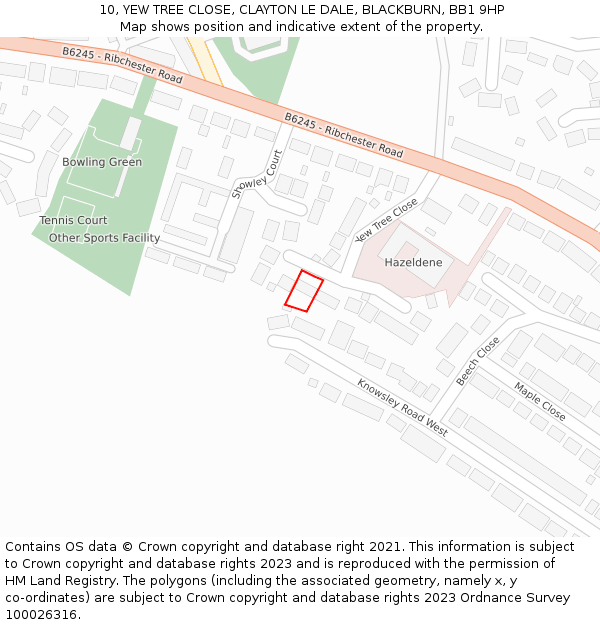 10, YEW TREE CLOSE, CLAYTON LE DALE, BLACKBURN, BB1 9HP: Location map and indicative extent of plot