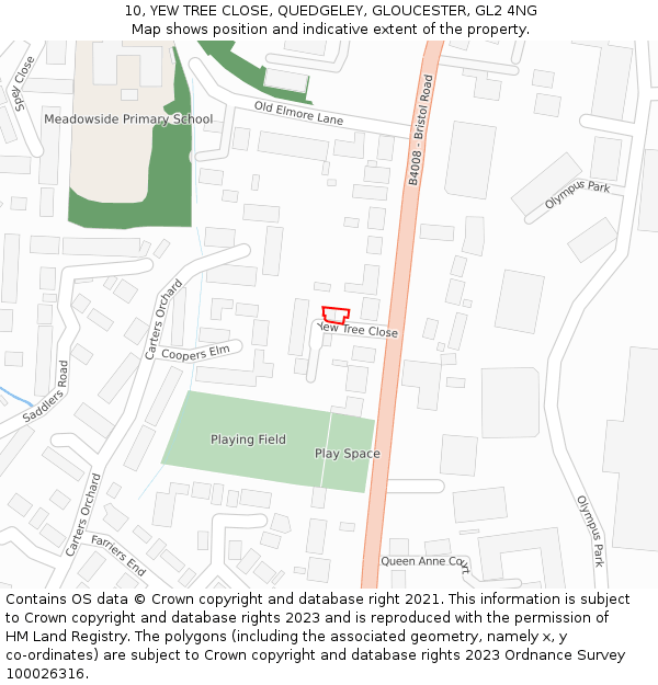 10, YEW TREE CLOSE, QUEDGELEY, GLOUCESTER, GL2 4NG: Location map and indicative extent of plot