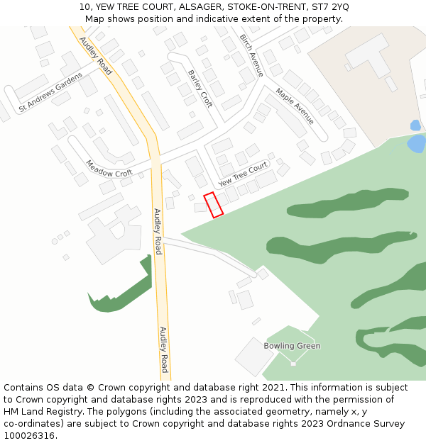 10, YEW TREE COURT, ALSAGER, STOKE-ON-TRENT, ST7 2YQ: Location map and indicative extent of plot