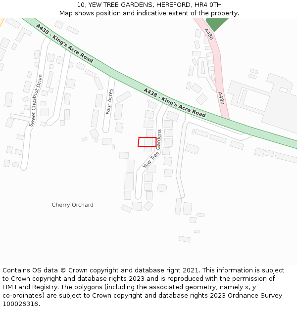 10, YEW TREE GARDENS, HEREFORD, HR4 0TH: Location map and indicative extent of plot