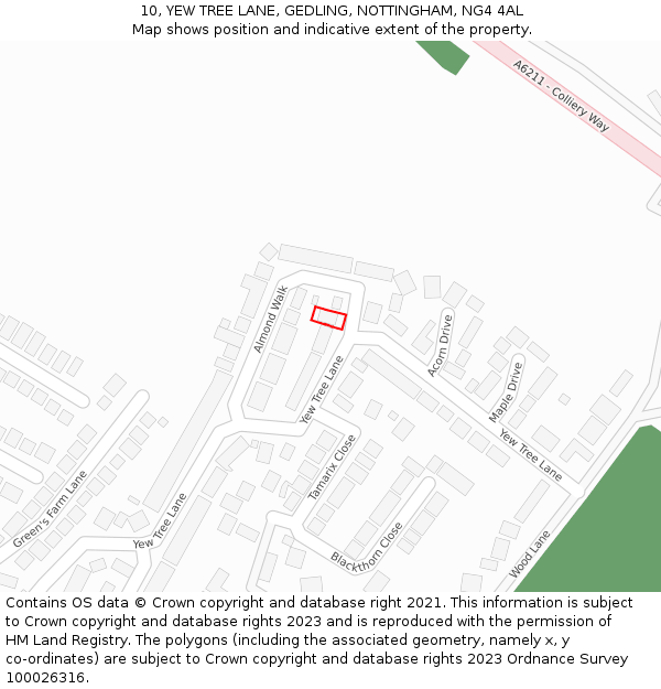 10, YEW TREE LANE, GEDLING, NOTTINGHAM, NG4 4AL: Location map and indicative extent of plot