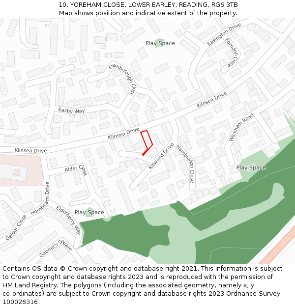 10, YOREHAM CLOSE, LOWER EARLEY, READING, RG6 3TB: Location map and indicative extent of plot