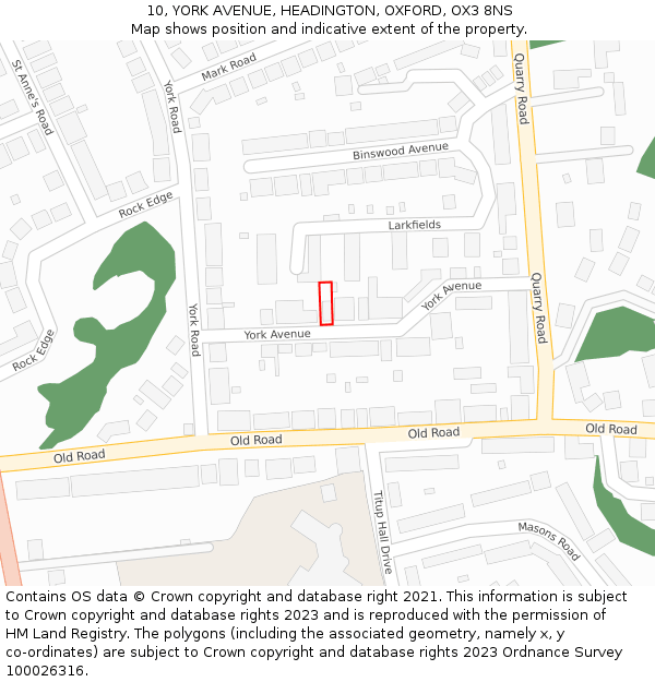 10, YORK AVENUE, HEADINGTON, OXFORD, OX3 8NS: Location map and indicative extent of plot