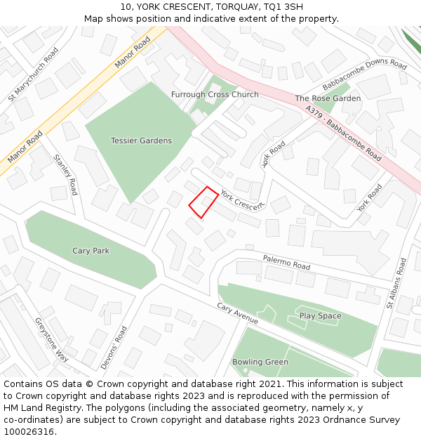 10, YORK CRESCENT, TORQUAY, TQ1 3SH: Location map and indicative extent of plot