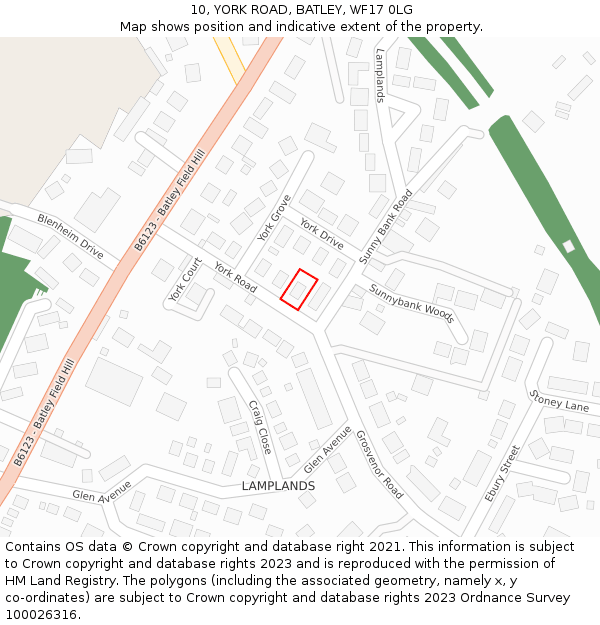 10, YORK ROAD, BATLEY, WF17 0LG: Location map and indicative extent of plot