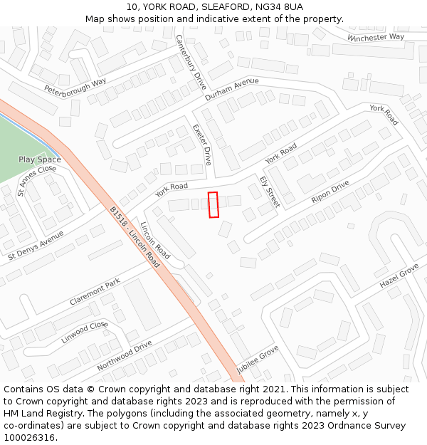 10, YORK ROAD, SLEAFORD, NG34 8UA: Location map and indicative extent of plot