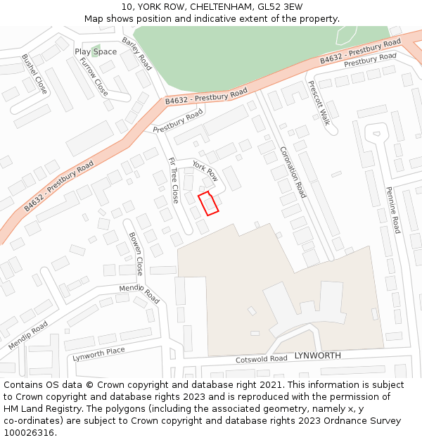 10, YORK ROW, CHELTENHAM, GL52 3EW: Location map and indicative extent of plot