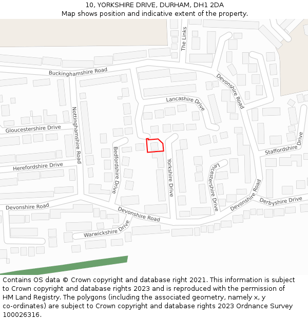 10, YORKSHIRE DRIVE, DURHAM, DH1 2DA: Location map and indicative extent of plot