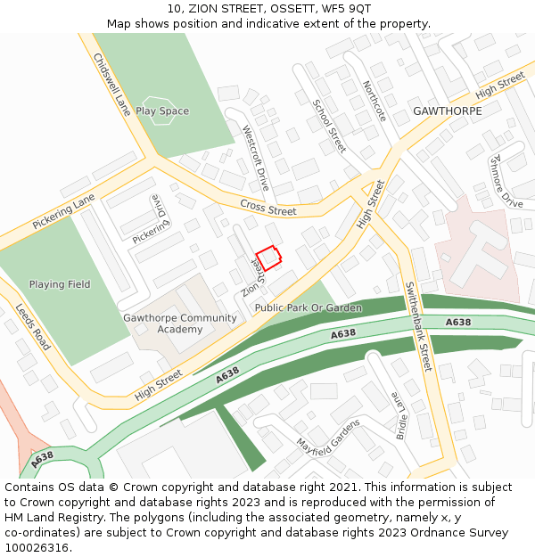 10, ZION STREET, OSSETT, WF5 9QT: Location map and indicative extent of plot