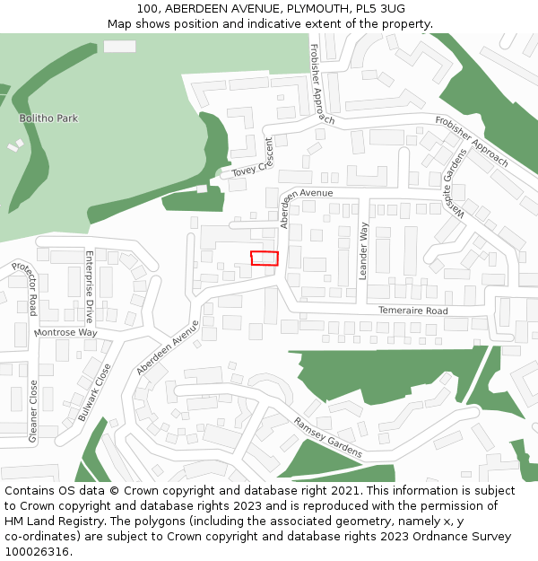 100, ABERDEEN AVENUE, PLYMOUTH, PL5 3UG: Location map and indicative extent of plot