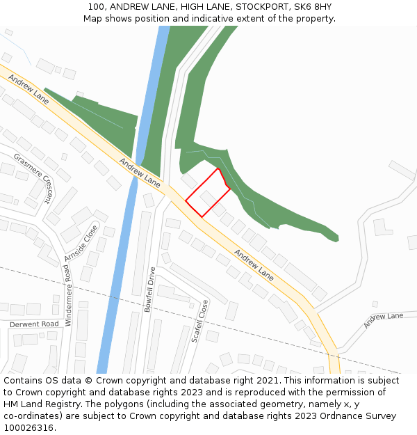 100, ANDREW LANE, HIGH LANE, STOCKPORT, SK6 8HY: Location map and indicative extent of plot