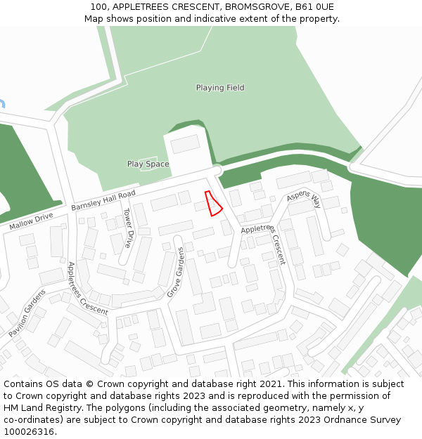 100, APPLETREES CRESCENT, BROMSGROVE, B61 0UE: Location map and indicative extent of plot