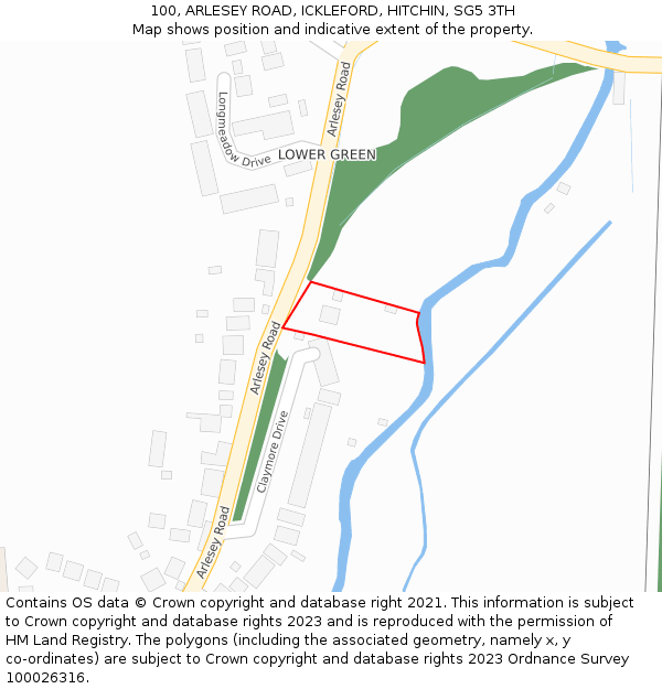 100, ARLESEY ROAD, ICKLEFORD, HITCHIN, SG5 3TH: Location map and indicative extent of plot