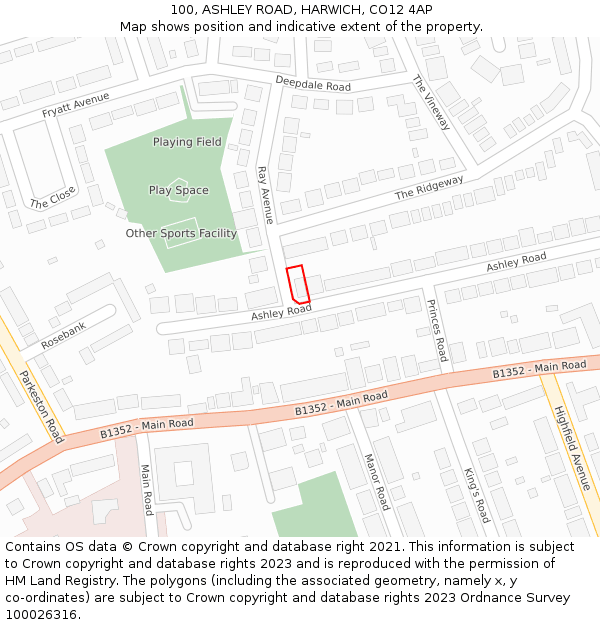 100, ASHLEY ROAD, HARWICH, CO12 4AP: Location map and indicative extent of plot