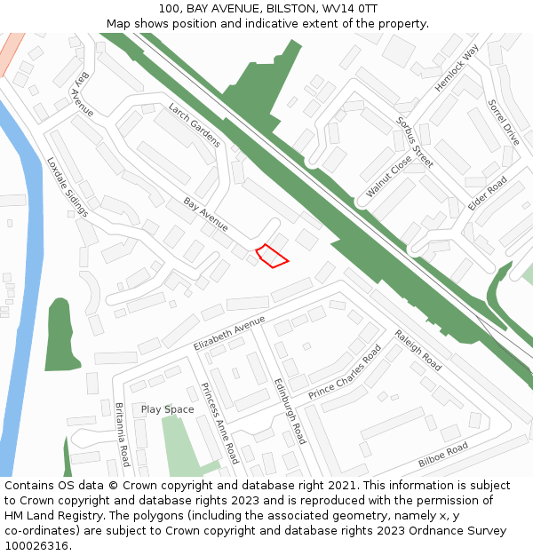 100, BAY AVENUE, BILSTON, WV14 0TT: Location map and indicative extent of plot