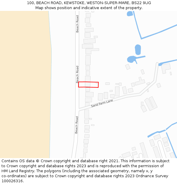 100, BEACH ROAD, KEWSTOKE, WESTON-SUPER-MARE, BS22 9UG: Location map and indicative extent of plot