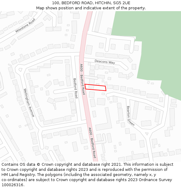 100, BEDFORD ROAD, HITCHIN, SG5 2UE: Location map and indicative extent of plot