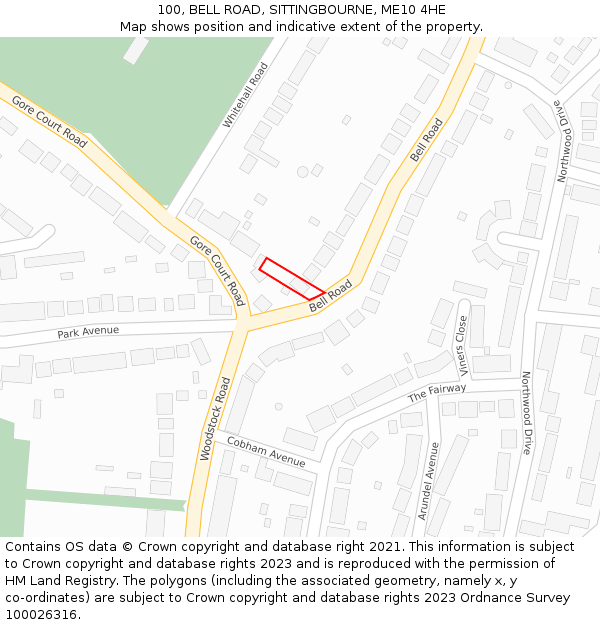 100, BELL ROAD, SITTINGBOURNE, ME10 4HE: Location map and indicative extent of plot