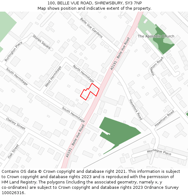 100, BELLE VUE ROAD, SHREWSBURY, SY3 7NP: Location map and indicative extent of plot