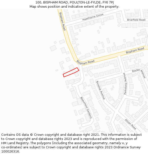 100, BISPHAM ROAD, POULTON-LE-FYLDE, FY6 7PJ: Location map and indicative extent of plot