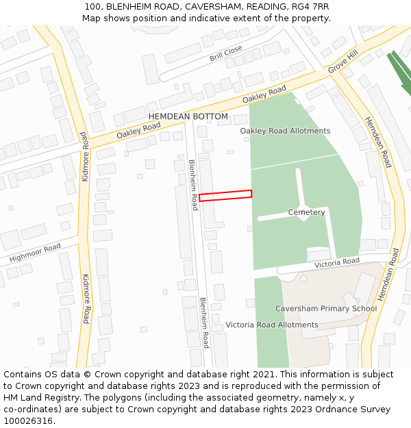 100, BLENHEIM ROAD, CAVERSHAM, READING, RG4 7RR: Location map and indicative extent of plot