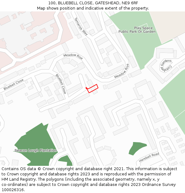 100, BLUEBELL CLOSE, GATESHEAD, NE9 6RF: Location map and indicative extent of plot