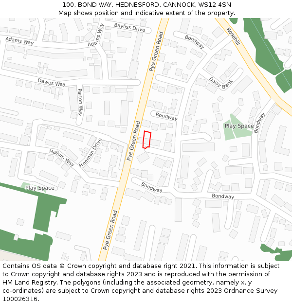 100, BOND WAY, HEDNESFORD, CANNOCK, WS12 4SN: Location map and indicative extent of plot