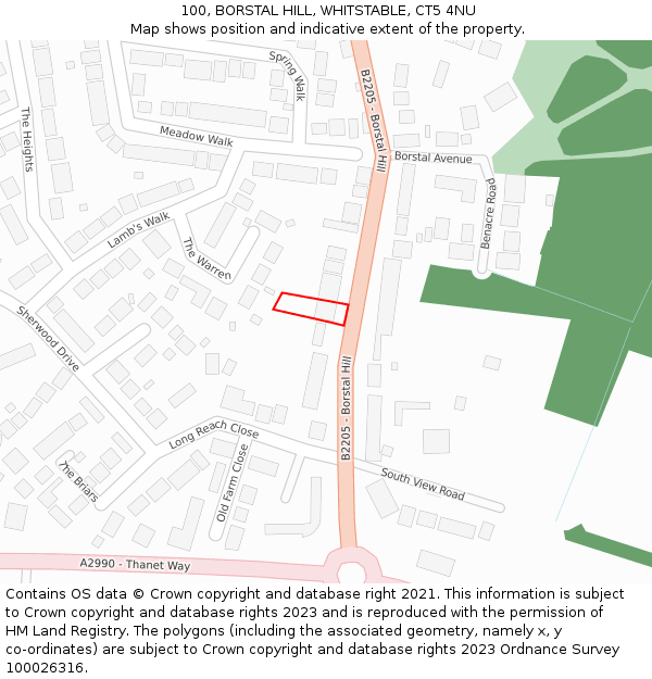 100, BORSTAL HILL, WHITSTABLE, CT5 4NU: Location map and indicative extent of plot