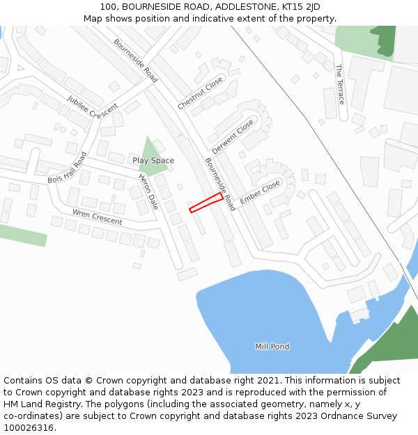 100, BOURNESIDE ROAD, ADDLESTONE, KT15 2JD: Location map and indicative extent of plot