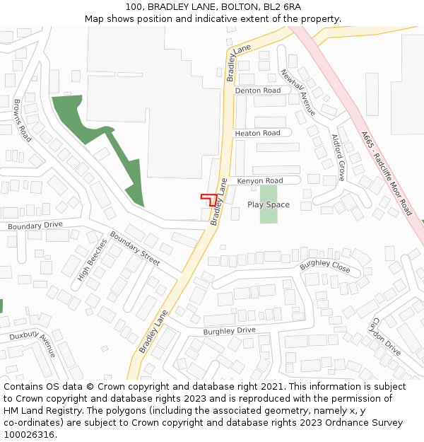 100, BRADLEY LANE, BOLTON, BL2 6RA: Location map and indicative extent of plot