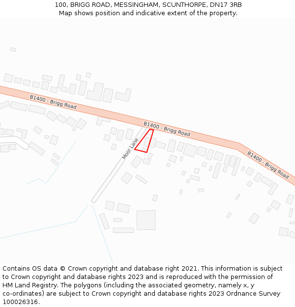 100, BRIGG ROAD, MESSINGHAM, SCUNTHORPE, DN17 3RB: Location map and indicative extent of plot