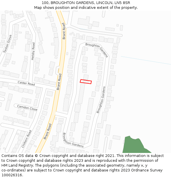 100, BROUGHTON GARDENS, LINCOLN, LN5 8SR: Location map and indicative extent of plot